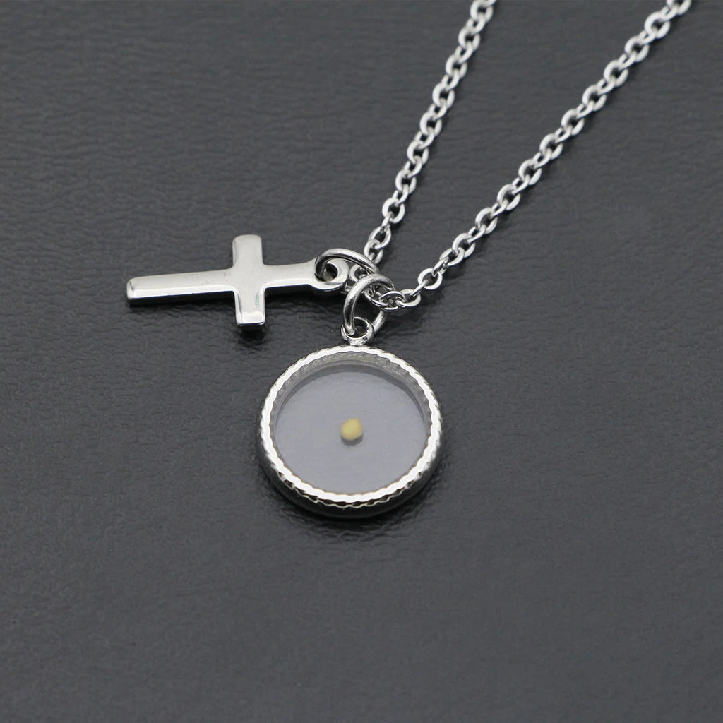 Collar Cristiano con Semilla de Mostaza y Cruz – Mateo 17:20